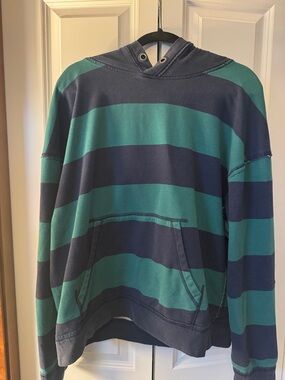 We The Free Navy & Green Striped Hooded Pullover